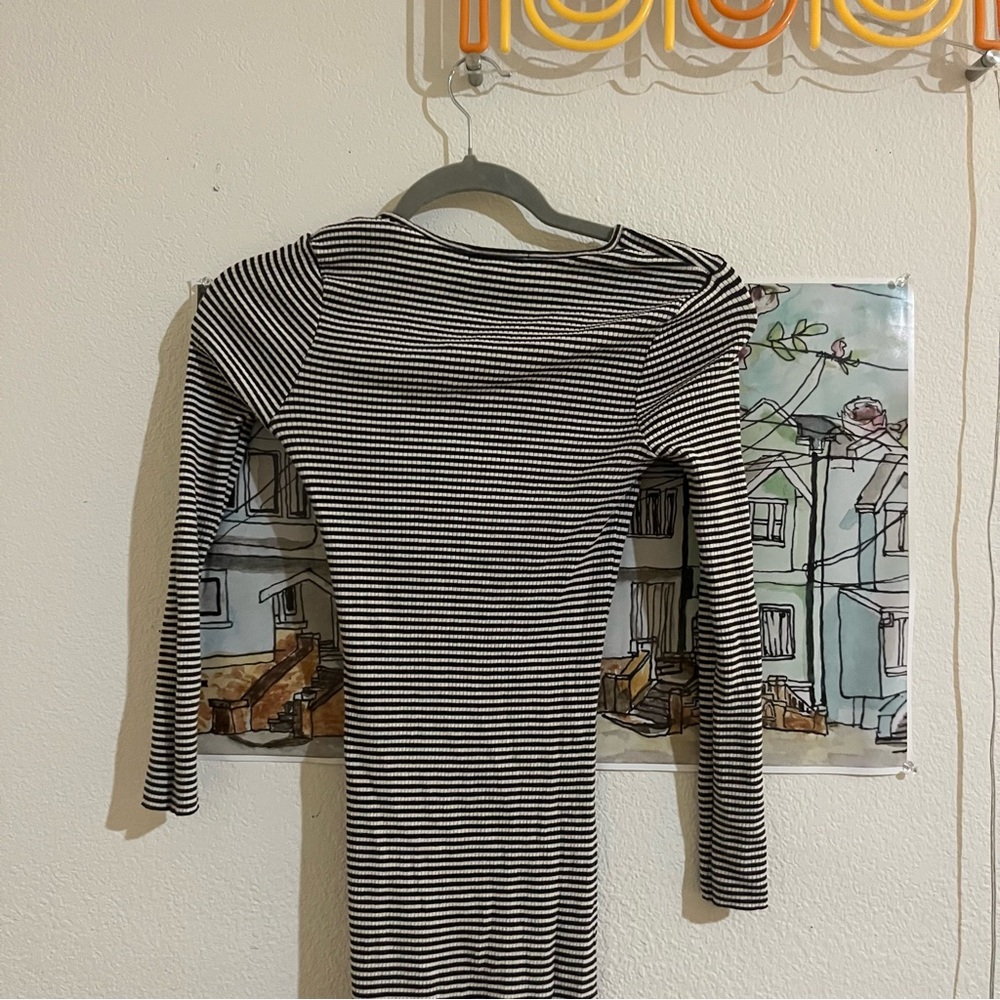 Marine Layer Black & White Striped Henley Maxi Dress - M - Picture 6 of 7